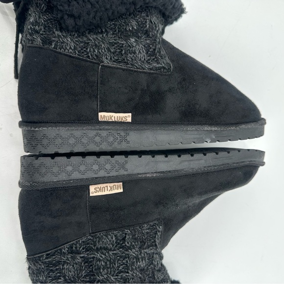 MUK LUKS Knit Boot Fold-over Mid Calf Black Marled Womens 9 Faux Fur Lined - Picture 7 of 12